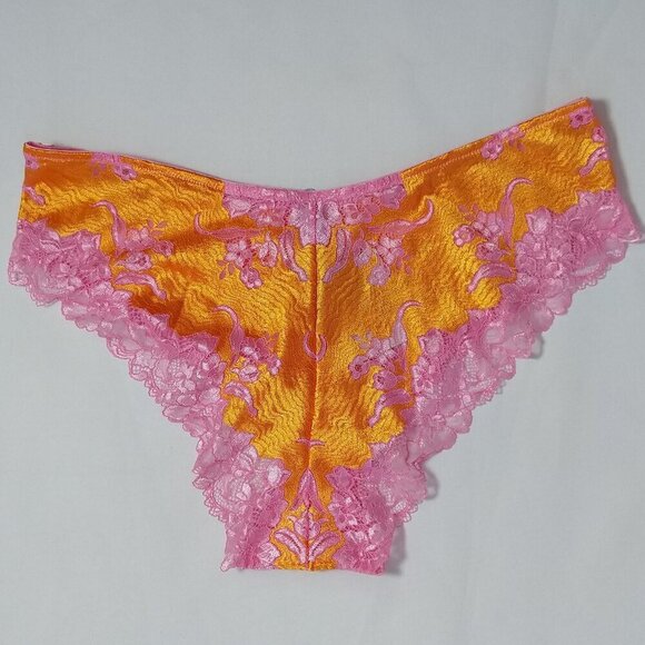 Savage X Fenty Lingerie Rihanna Lace Panty Pink Orange Size 3X Plus New Cheeky - Picture 1 of 2